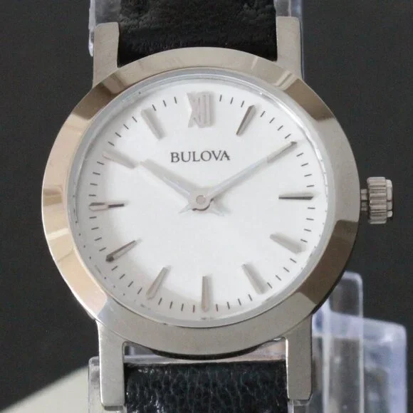 Bulova Ladies Dress Watch Two Hander Silver Dial Black Leather Strap 24mm - Picture 9 of 13